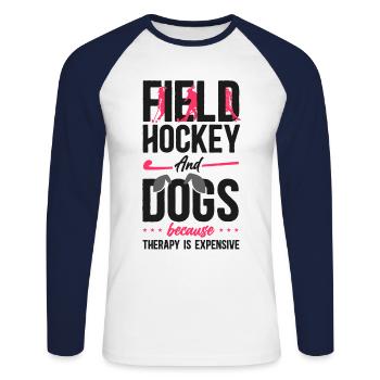 Hockey sur gazon, Hockey sur gazon pour chiens, et - T-shirt baseball manches longues Homme - blanc/marine - Devant - Nik (191cm)