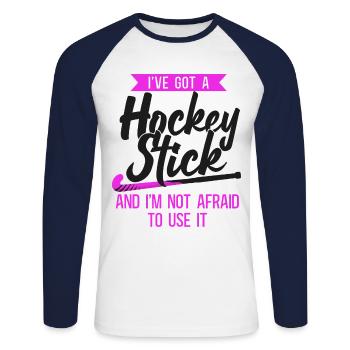 Field Hockey I've Got A Hockey - Unisex Baseballshirt langarm - Weiß/Navy - Vorne - Nik (191cm)