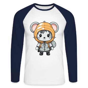 Mouse Winter Comic - Unisex Long Sleeve Baseball T-Shirt - white/navy - Front - Nik (191cm)