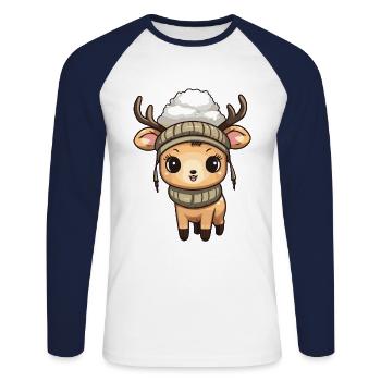 Reh Geweih Winter Comic - Unisex Baseballshirt langarm - Weiß/Navy - Vorne - Nik (191cm)