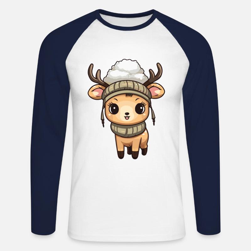 Reh Geweih Winter Comic - Unisex Baseballshirt langarm - Weiß/Navy