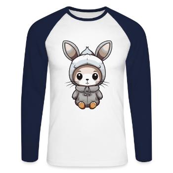 Hase Winter Comic - Unisex Baseballshirt langarm - Weiß/Navy - Vorne - Nik (191cm)