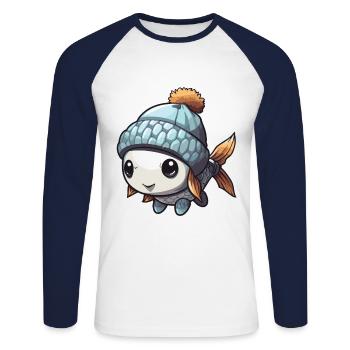 Fisch Winter Comic - Unisex Baseballshirt langarm - Weiß/Navy - Vorne - Nik (191cm)