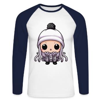 Oktopus Winter Krake Comic - Unisex Baseballshirt langarm - Weiß/Navy - Vorne - Nik (191cm)