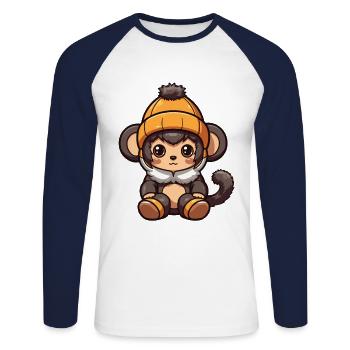 Monkey Winter Comic - Unisex Long Sleeve Baseball T-Shirt - white/navy - Front - Nik (191cm)