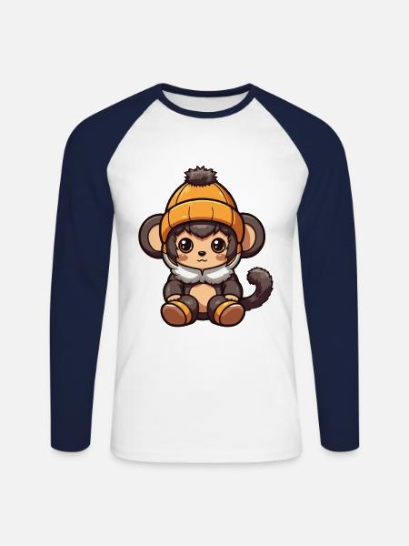 Monkey Winter Comic - Unisex Long Sleeve Baseball T-Shirt - white/navy