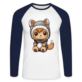 Bande dessinée d’hiver écureuil - T-shirt baseball manches longues Homme - blanc/marine - Devant - Nik (191cm)