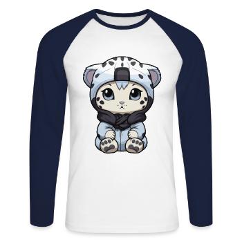 Schneeleopard Winter leopard Comic - Unisex Baseballshirt langarm - Weiß/Navy - Vorne - Nik (191cm)
