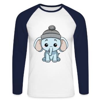 Elephant Winter Comic - Unisex Long Sleeve Baseball T-Shirt - white/navy - Front - Nik (191cm)