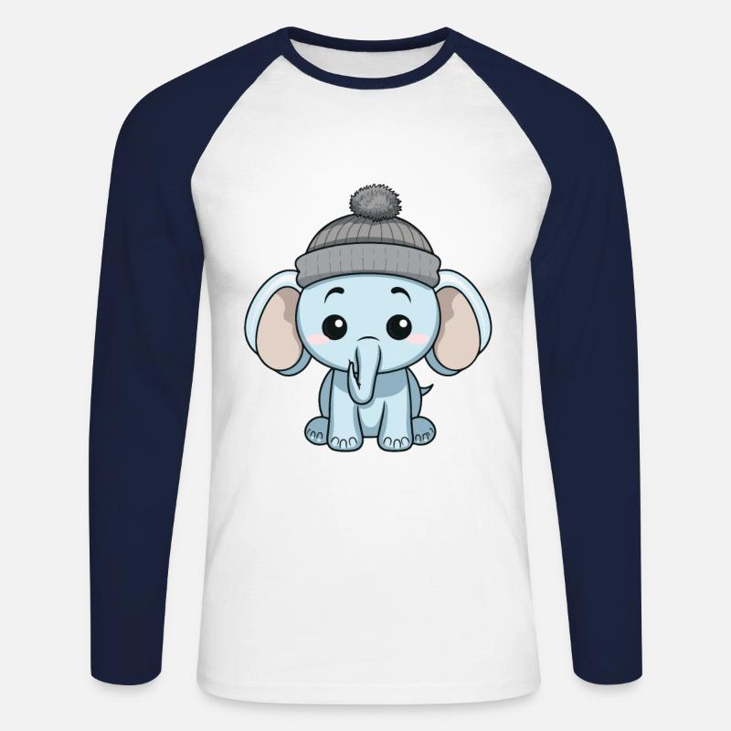 Elephant Winter Comic - Unisex Long Sleeve Baseball T-Shirt - white/navy