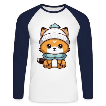 Fuchs Winter Comic - Unisex Baseballshirt langarm - Weiß/Navy - Vorne - Nik (191cm)