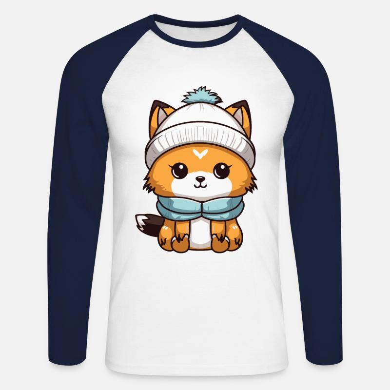 Fox Winter Comic - Unisex Long Sleeve Baseball T-Shirt - white/navy