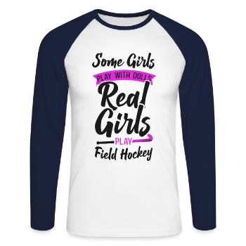 Field Hockey Some Girls Play With - Unisex Long Sleeve Baseball T-Shirt - white/navy - Front - Nik (191cm)