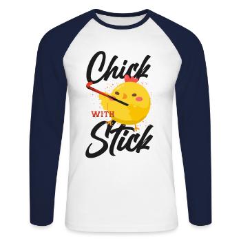 Poussin de poulet de hockey sur gazon avec - T-shirt baseball manches longues Homme - blanc/marine - Devant - Nik (191cm)