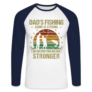 Pêche Papa Papa Pêcheur Childern Drôle Poisson Alors - T-shirt baseball manches longues Homme - blanc/marine - Devant - Nik (191cm)