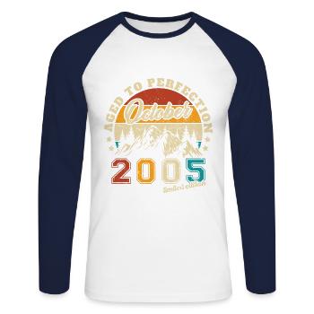 October 2005 Vintage Retro Anniversary 2005 - Unisex Long Sleeve Baseball T-Shirt - white/navy - Front - Nik (191cm)