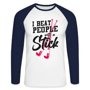 Field Hockey I Beat People With A - Unisex Long Sleeve Baseball T-Shirt - white/navy - Front - Nik (191cm)