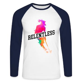 Hockey sur gazon aquarelle implacable - T-shirt baseball manches longues Homme - blanc/marine - Devant - Nik (191cm)