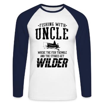 Pêche Oncle Pêcheur Oncles Drôle Poisson Parfait - T-shirt baseball manches longues Homme - blanc/marine - Devant - Nik (191cm)
