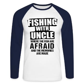 Pêche Oncle Pêcheur Oncles Drôle Poisson Parfait - T-shirt baseball manches longues Homme - blanc/marine - Devant - Nik (191cm)