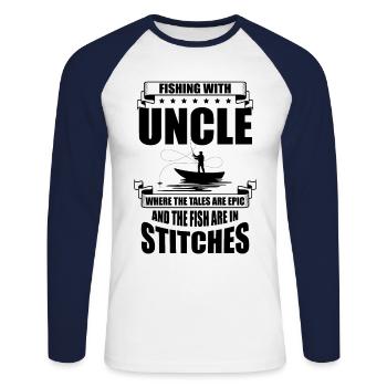 Pêche Oncle Pêcheur Oncles Drôle Poisson Parfait - T-shirt baseball manches longues Homme - blanc/marine - Devant - Nik (191cm)