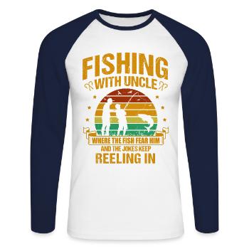 Angeln Onkel Fischer Onkel Lustiger Fisch Perfekt - Unisex Baseballshirt langarm - Weiß/Navy - Vorne - Nik (191cm)