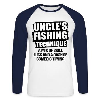 Pêche Oncle Pêcheur Oncles Drôle Poisson Parfait - T-shirt baseball manches longues Homme - blanc/marine - Devant - Nik (191cm)