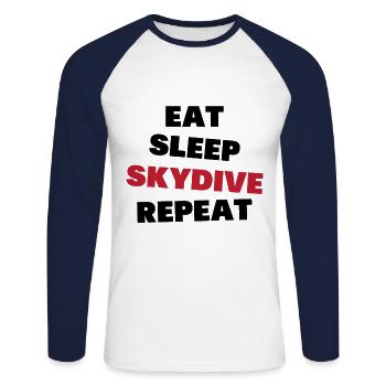Manger, dormir, sauter en parachute, répéter - T-shirt baseball manches longues Homme - blanc/marine - Devant - Nik (191cm)