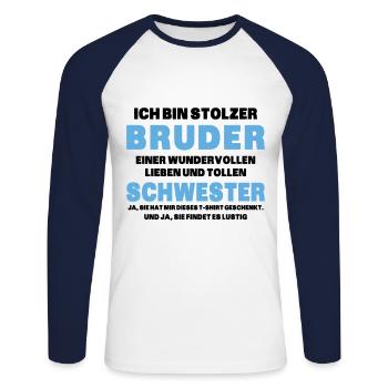 Ich bin stolzer Bruder einer tollen Schwester - Unisex Baseballshirt langarm - Weiß/Navy - Vorne - Nik (191cm)