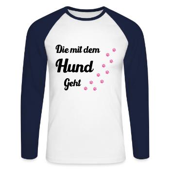 Who walks with the dog - Unisex Long Sleeve Baseball T-Shirt - white/navy - Front - Nik (191cm)