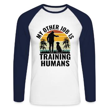 Dresseur de chiens Formation de chiens Chiens Soins pour animaux de compagnie Pr - T-shirt baseball manches longues Homme - blanc/marine - Devant - Nik (191cm)