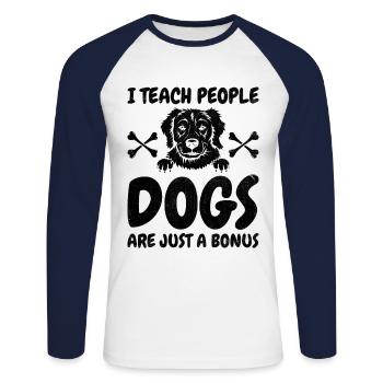 Dresseur de chiens Formation de chiens Chiens Soins pour animaux de compagnie Pr - T-shirt baseball manches longues Homme - blanc/marine - Devant - Nik (191cm)