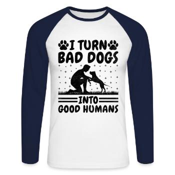 Dresseur de chiens Formation de chiens Chiens Soins pour animaux de compagnie Pr - T-shirt baseball manches longues Homme - blanc/marine - Devant - Nik (191cm)