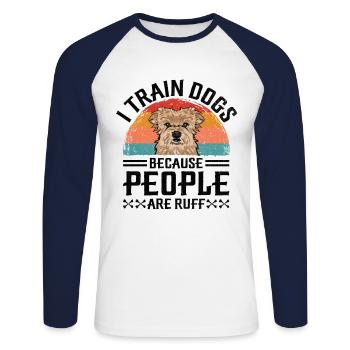 Dresseur de chiens Formation de chiens Chiens Soins pour animaux de compagnie Pr - T-shirt baseball manches longues Homme - blanc/marine - Devant - Nik (191cm)
