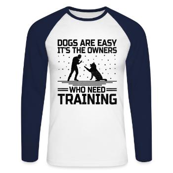 Dresseur de chiens Formation de chiens Chiens Soins pour animaux de compagnie Pr - T-shirt baseball manches longues Homme - blanc/marine - Devant - Nik (191cm)