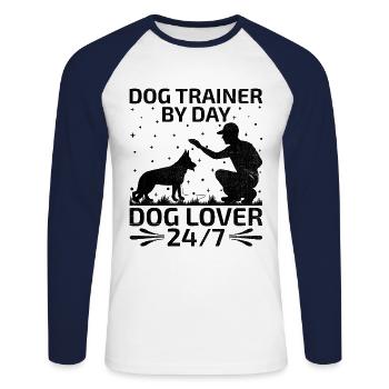 Dresseur de chiens Formation de chiens Chiens Soins pour animaux de compagnie Pr - T-shirt baseball manches longues Homme - blanc/marine - Devant - Nik (191cm)