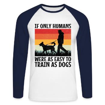 Dresseur de chiens Formation de chiens Chiens Soins pour animaux de compagnie Pr - T-shirt baseball manches longues Homme - blanc/marine - Devant - Nik (191cm)