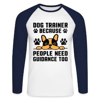 Dresseur de chiens Formation de chiens Chiens Soins pour animaux de compagnie Pr - T-shirt baseball manches longues Homme - blanc/marine - Devant - Nik (191cm)