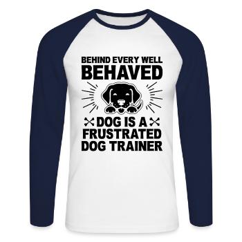 Dresseur de chiens Formation de chiens Chiens Soins pour animaux de compagnie Pr - T-shirt baseball manches longues Homme - blanc/marine - Devant - Nik (191cm)