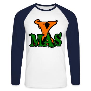 X-Mas Joy Fröhliche Weihnachten - Unisex Baseballshirt langarm - Weiß/Navy - Vorne - Nik (191cm)