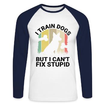 Dresseur de chiens Formation de chiens Chiens Soins pour animaux de compagnie Pr - T-shirt baseball manches longues Homme - blanc/marine - Devant - Nik (191cm)