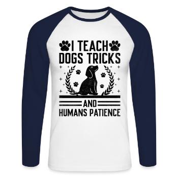 Dresseur de chiens Dressage de chiens Dressage de chiens Soins aux animaux de compagnie Pr - T-shirt baseball manches longues Homme - blanc/marine - Devant - Nik (191cm)