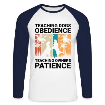 Dresseur de chiens Dressage de chiens Dressage de chiens Soins aux animaux de compagnie Pr - T-shirt baseball manches longues Homme - blanc/marine - Devant - Nik (191cm)