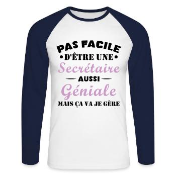Secrétaire géniale cadeau drôle secrétaire - T-shirt baseball manches longues Homme - blanc/marine - Devant - Nik (191cm)