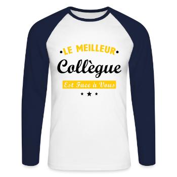Collègue de travail cadeau humour de bureau - T-shirt baseball manches longues Homme - blanc/marine - Devant - Nik (191cm)