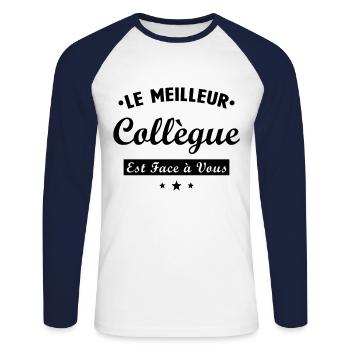 Collègue de travail cadeau humour de bureau - T-shirt baseball manches longues Homme - blanc/marine - Devant - Nik (191cm)