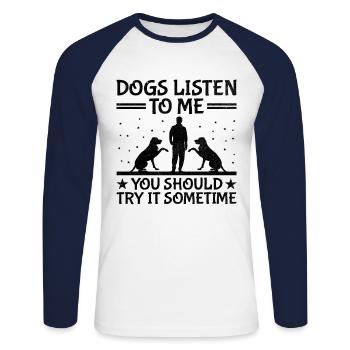 Dresseur de chiens Dressage de chiens Dressage de chiens Soins aux animaux de compagnie Pr - T-shirt baseball manches longues Homme - blanc/marine - Devant - Nik (191cm)