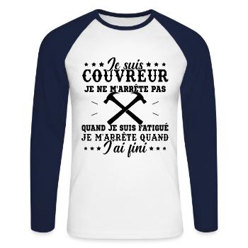 Je suis couvreur - T-shirt baseball manches longues Homme - blanc/marine - Devant - Nik (191cm)