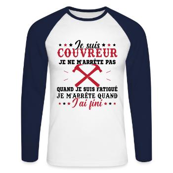 Je suis couvreur - T-shirt baseball manches longues Homme - blanc/marine - Devant - Nik (191cm)
