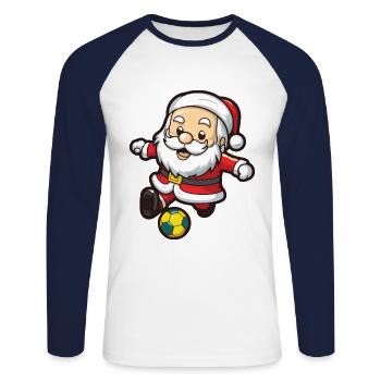 Weihnachtsmann Fussball Comic Weihnachten - Unisex Baseballshirt langarm - Weiß/Navy - Vorne - Nik (191cm)